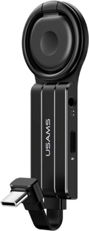 USAMS Adapter AU11 2in1 USB-C - 3,5mm +USB-C +  ring holder black SJ359TC01 (US-SJ359)
