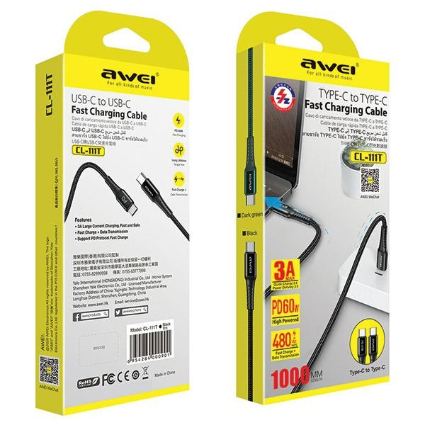 AWEI CL-111T USB-C / USB-C cable 60W black