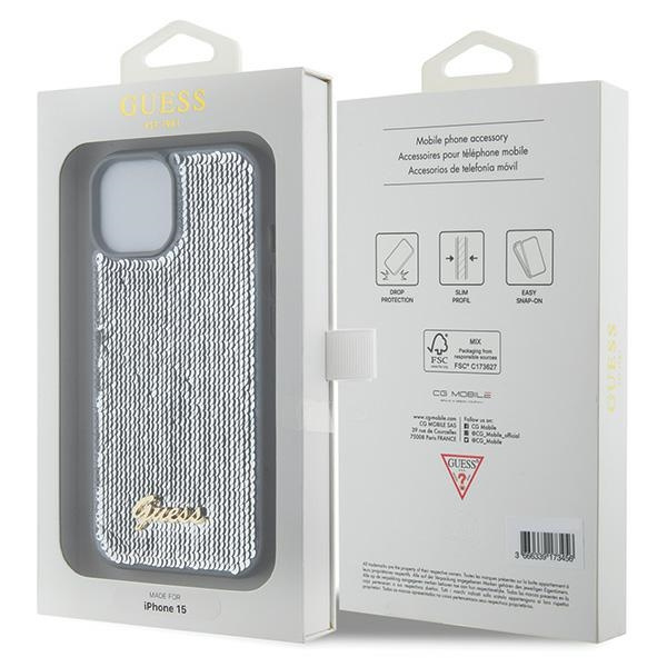 Guess GUHCP15SPSFDGSS Apple iPhone 15 hardcase Sequin Script Metal silver