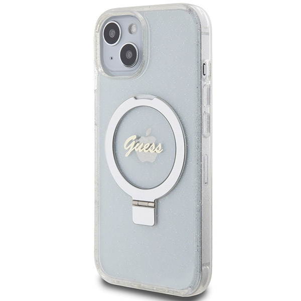 Guess GUHMP15SHRSGSD Apple iPhone 15 / 14 / 13 hardcase Ring Stand Script Glitter MagSafe transparent