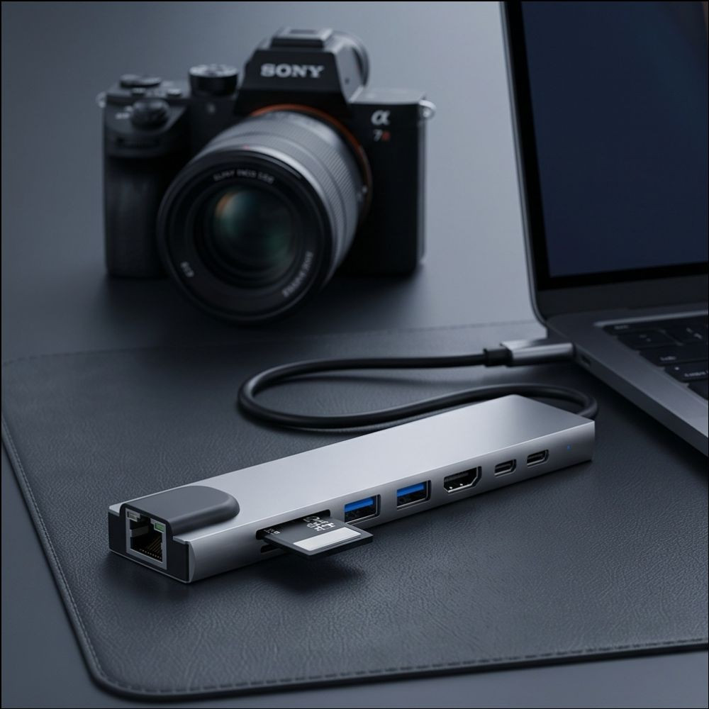 Adapter 8w1 Tech-Protect HB09 Hub Adapter 8in1 USB-C / 2xUSB-A 3.0, USB-C 3.0, USB-C PD 100W, HDMI 4K 60Hz, SD/TF, RJ45 1000Mb/s Space Grey