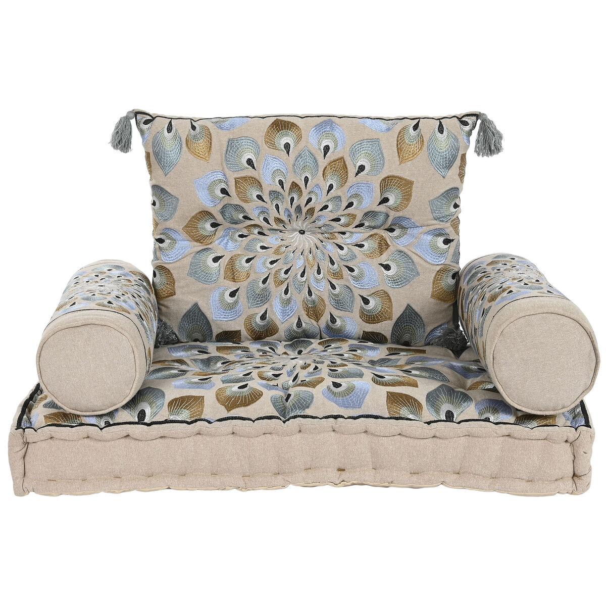 Armchair DKD Home Decor Blue Beige 90 x 55 x 18 cm
