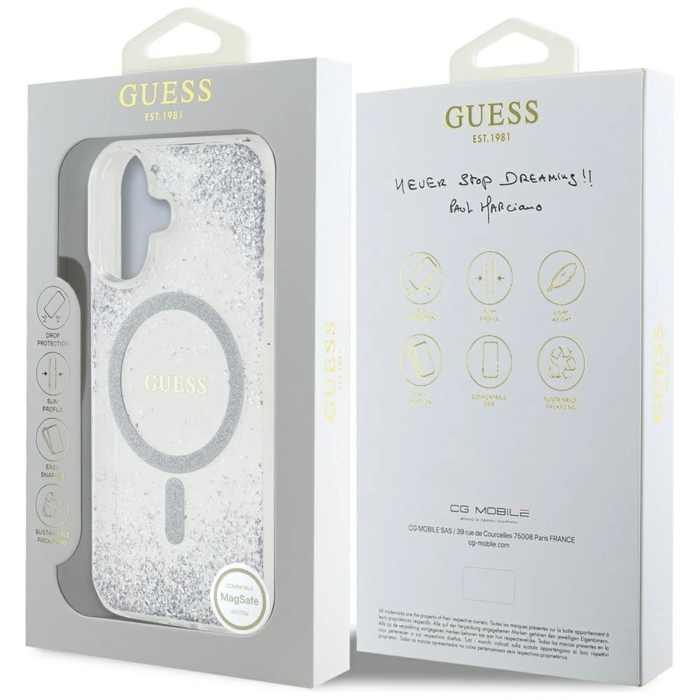 Guess HC Resin Bottom Glitter Apple iPhone 16 MagSafe silver