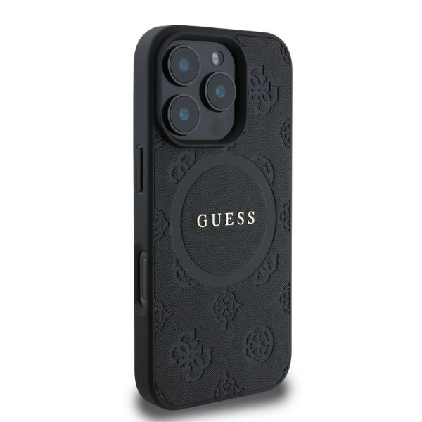 Case Guess GUHMP16LPSAPSMEK Apple iPhone 16 Pro hardcase Saffiano Peony Classic Logo MagSafe black