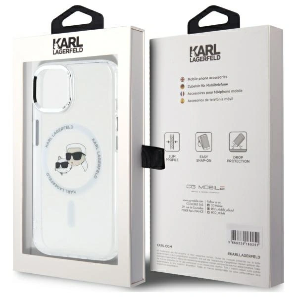 Karl Lagerfeld KLHMP14SHLSKCH Apple iPhone 14 hardcase IML Metal Karl&Choupette Head MagSafe white