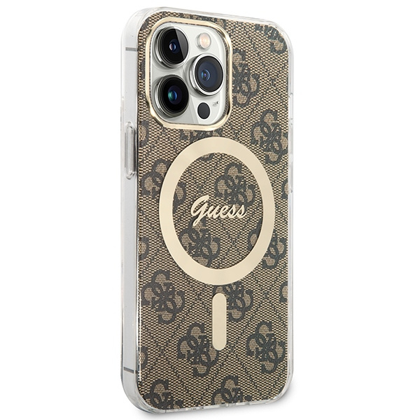 Guess GUBPP13LH4EACSW Case + Wireless Charger Apple iPhone 13 Pro brown hard case 4G Print MagSafe