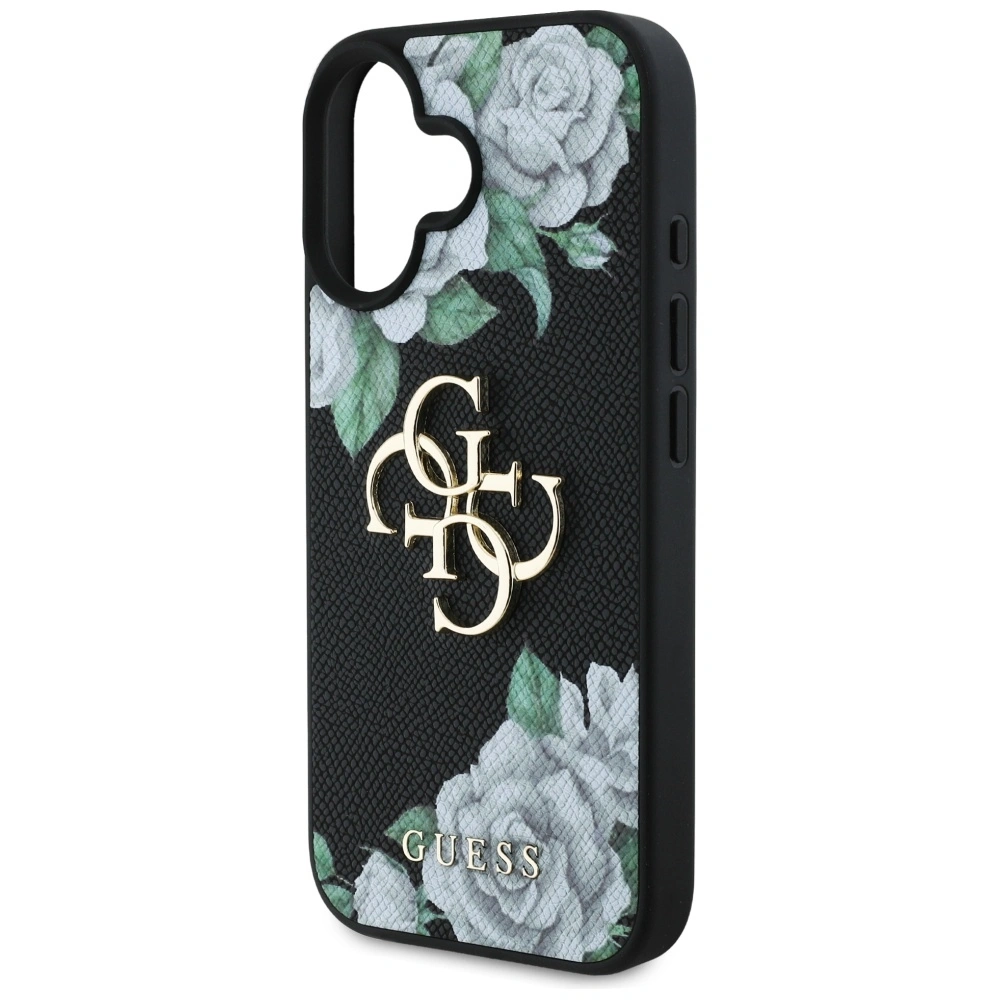 Etui Guess Grained Roses Big 4G logo do Apple iPhone 16 czarny