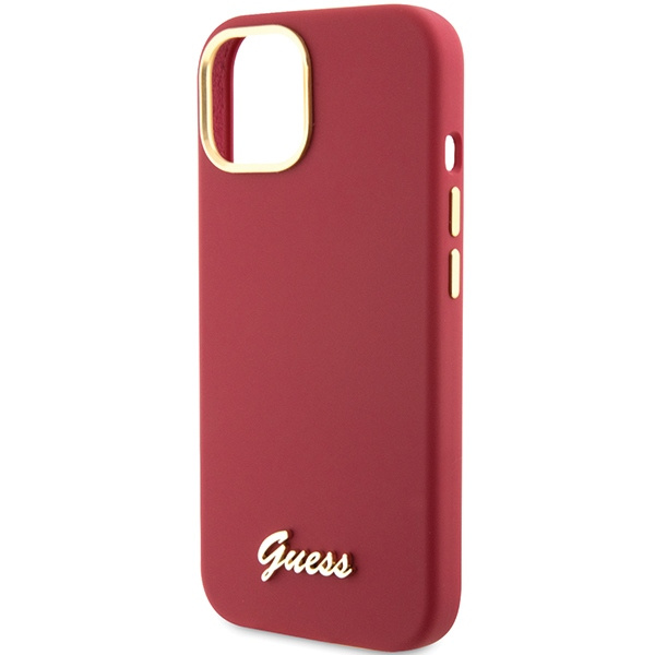 Guess GUHCP15SSMBSLM iPhone 15 magenta hardcase Silicone Script Metal Logo & Frame