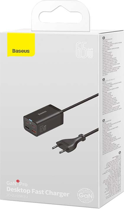 Baseus Quick Charger GaN3 Pro, 2x USB-C, 2x USB, 65W (black)