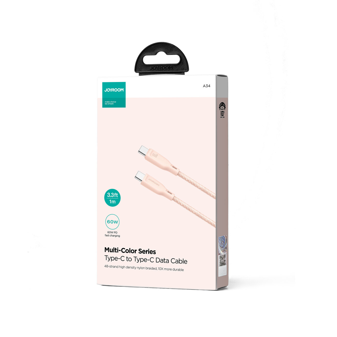 Joyroom Multi-Color Series SA34-CC3 USB-C / USB-C 60W cable 1m pink