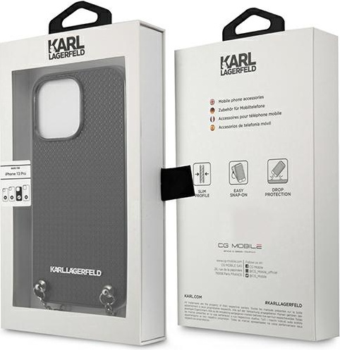 Karl Lagerfeld KLHCP13XPMK Apple iPhone 13 Pro Max hardcase black Leather Textured and Chain