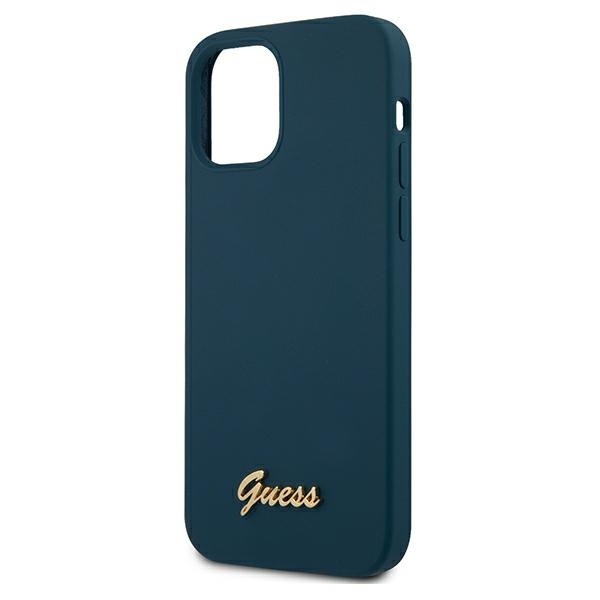 Guess GUHCP12LLSLMGBL Apple iPhone 12 Pro Max blue hardcase Metal Logo Script