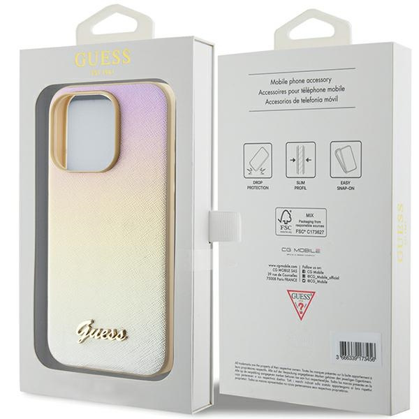 Guess GUHCP15LPSAIRSD Apple iPhone 15 Pro hardcase Saffiano Iridescent Script gold
