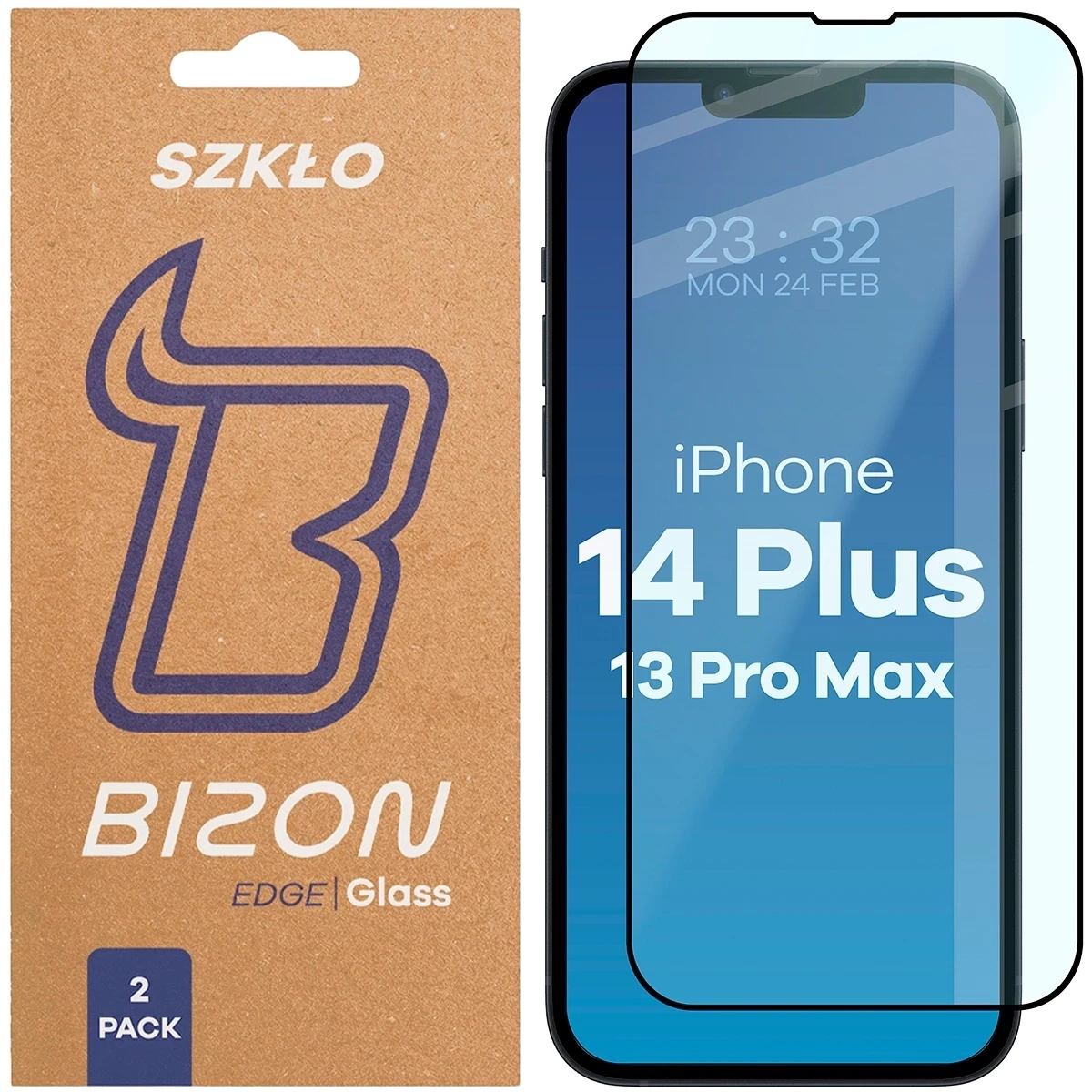 Szkło hartowane Bizon Glass Edge Duo do Apple iPhone 14 Plus / 13 Pro Max czarna ramka [2 PACK]
