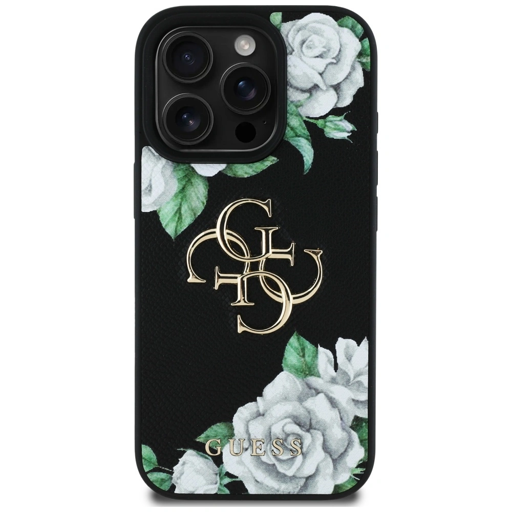 Etui Guess Grained Roses Big 4G logo do Apple iPhone 16 Pro czarny