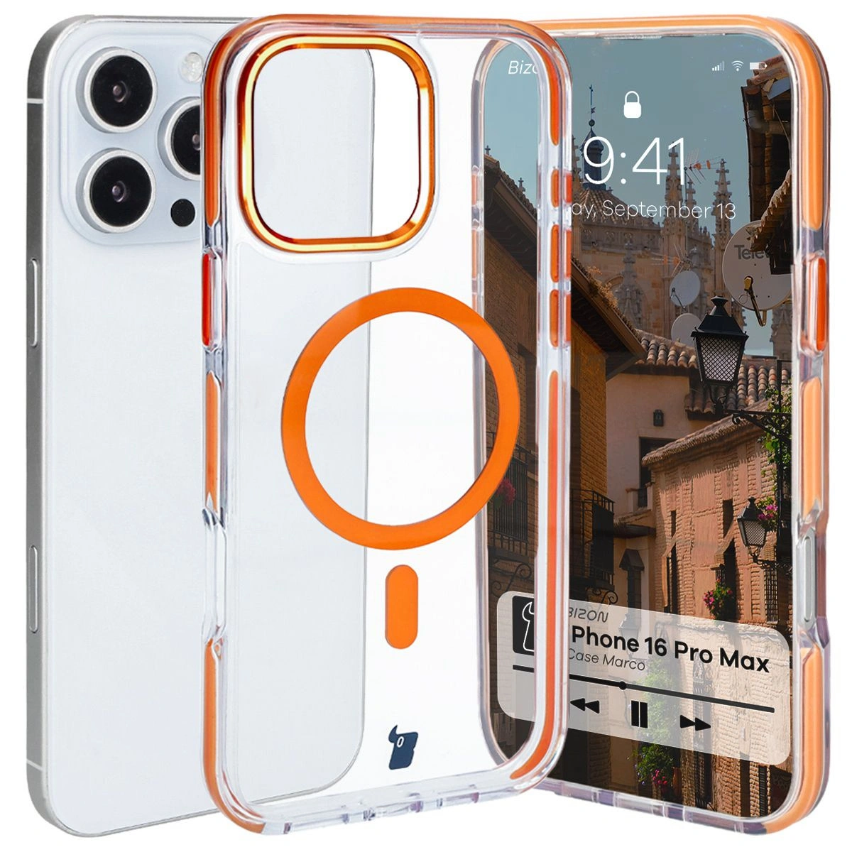 Bizon Case Marco Apple iPhone 16 Pro Max clear with orange frame