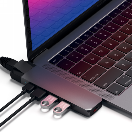 Satechi Type-C Pro Dual USB-C Hub for MacBook USB-C, PD, 87W, 2x USB-A, HDMI 4K, Micro/SD Card Reader