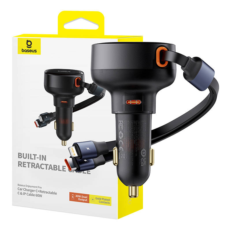 Baseus Enjoyment USB-C car charger with USB-C / Lightning cable 60 W (black)
