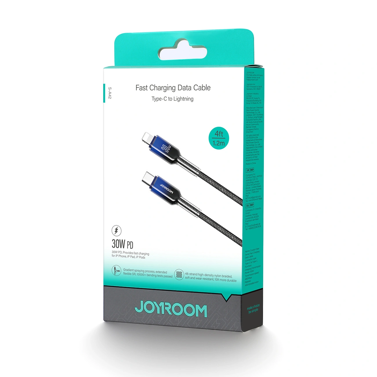 Joyroom S-A42 Crystal-Clear Series 30W USB-C / Lightning cable 1.2m black