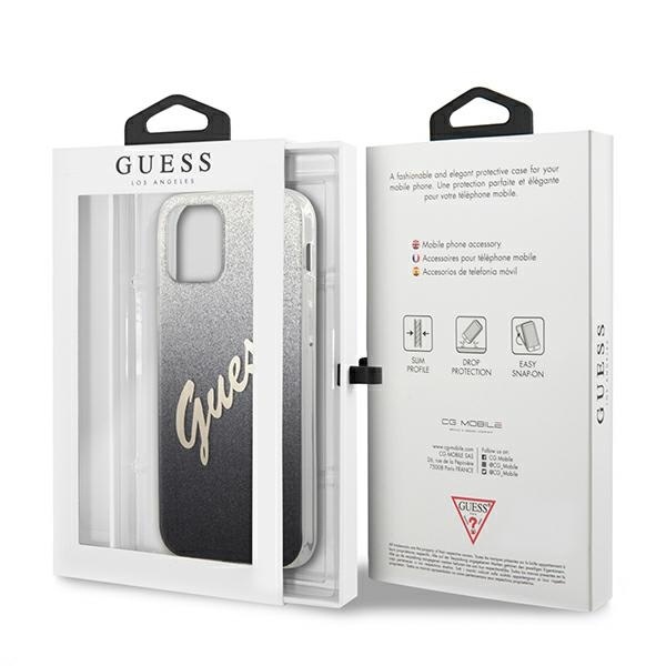 Guess GUHCP12MPCUGLSBK Apple iPhone 12/12 Pro black hardcase Glitter Gradient Script
