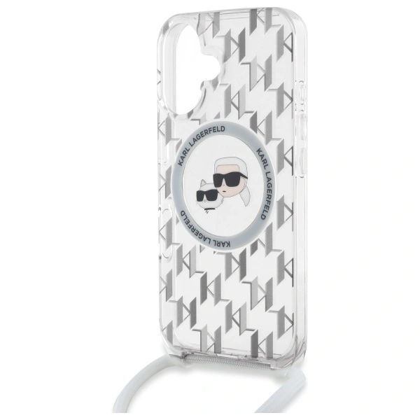 Karl Lagerfeld KLHMP16SHCKCKLCT Apple iPhone 16 hardcase IML Crossbody Monogram Karl & Choupette Head MagSafe transparent