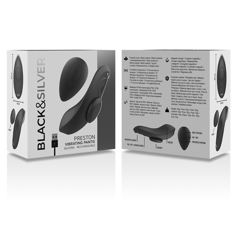 BLACK&SILVER - PRESTON RECHARGEABLE SILICONE VIBRATOR PANTIE BLACK