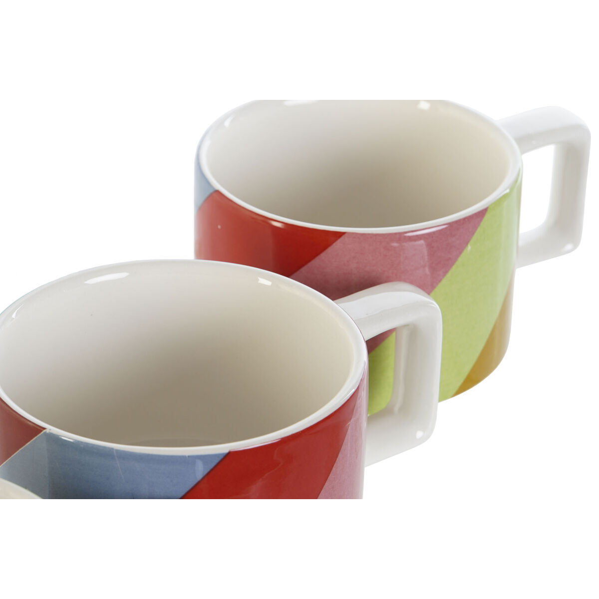 Piece Coffee Cup Set DKD Home Decor White Multicolour Light brown Metal Bamboo 260 ml
