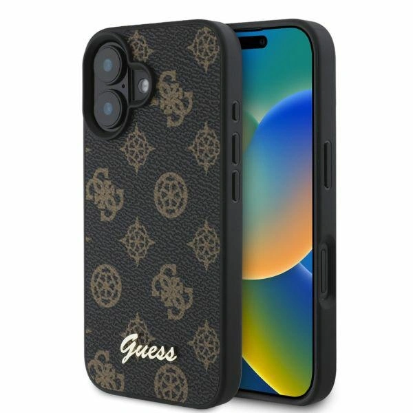 Case Guess GUHMP16SPGPYSK Apple iPhone 16 hardcase Peony Script MagSafe black