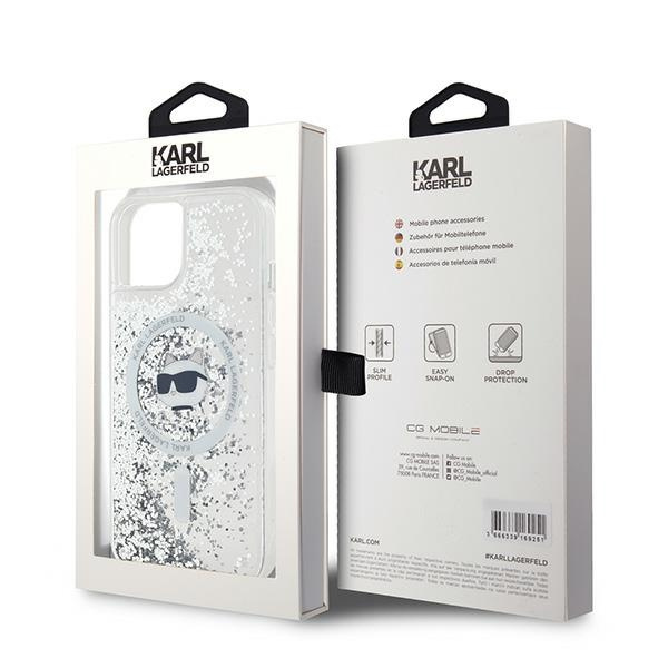 Karl Lagerfeld KLHMP14SLGCHSGH Apple iPhone 15 / 14 / 13 hardcase Liquid Glitter Choupette Head Magsafe transparent