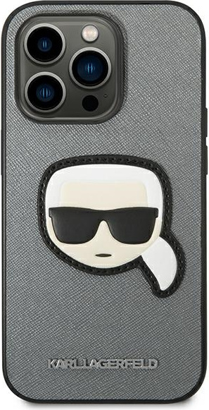Karl Lagerfeld KLHCP14XSAPKHG Apple iPhone 14 Pro Max silver hardcase Saffiano Karl`s Head Patch