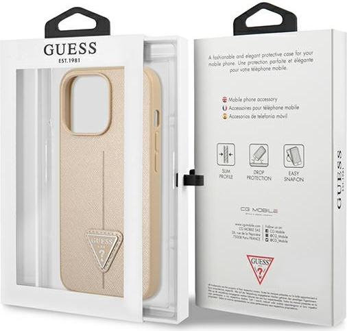 Guess GUHCP13LPSATLE Apple iPhone 13 Pro beige hardcase Saffiano Triangle Logo