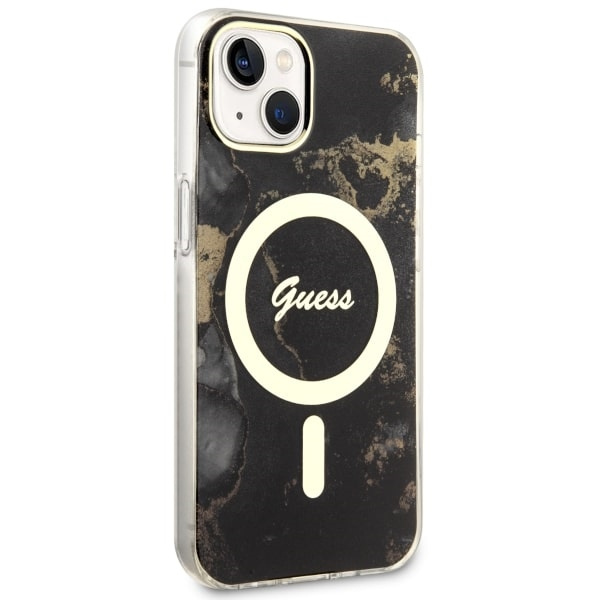 Guess GUHMP14MHTMRSK Apple iPhone 14 Plus black hardcase Golden Marble MagSafe