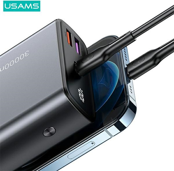 USAMS Powerbank PB59 30000mAh 65W 2xQC3.0+PD Fast Charge black CMXLOGTC01 (US-CD165) + cable USB-C-USB-C