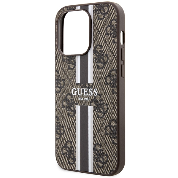 Guess GUHMP15LP4RPSW Apple iPhone 15 Pro hardcase 4G Printed Stripes MagSafe brown