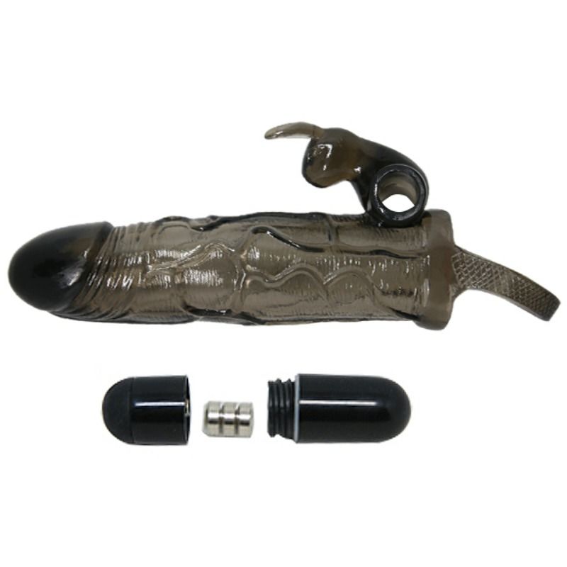 BRAVE MAN PENIS COVER WITH RABBIT  BLACK 16.5 CM