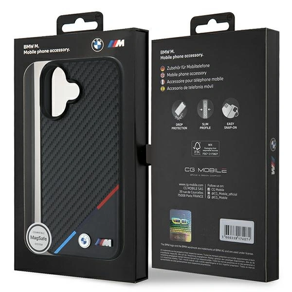 BMW BMHMP16M23PUDTK Apple iPhone 16 Plus hardcase Carbon Tricolor Line MagSafe black