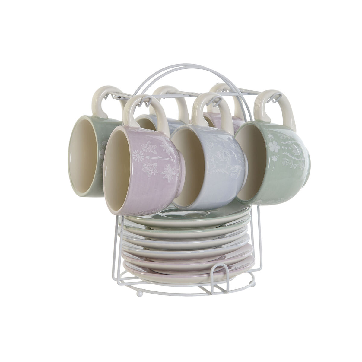 Piece Coffee Cup Set DKD Home Decor Blue White Green Lilac Metal 180 ml