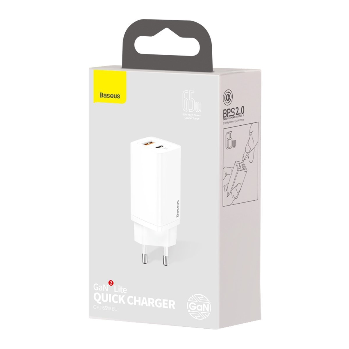 Baseus GaN2 Lite Quick Travel Charger USB+C 65W EU (white)