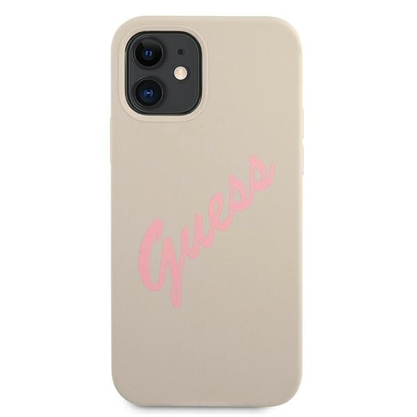 Guess GUHCP12SLSVSGP Apple iPhone 12 mini grey pink hardcase Silicone Vintage