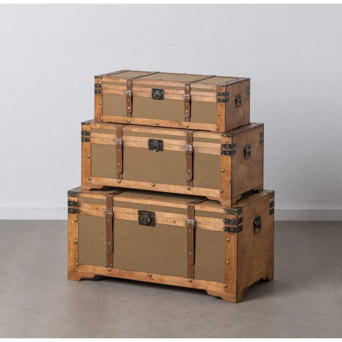 Zestaw kufrów 90 x 47 x 45 cm Tkanina syntetyczna Drewno (3 Części)