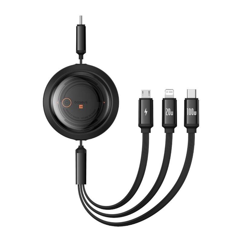 Baseus Free2Draw 3w1 USB-C / USB-C, Lightning, MicroUSB cable 100W 1.1m black