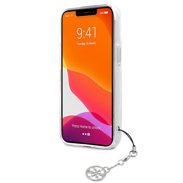 Guess GUHCP13SKB4GGR Apple iPhone 13 mini Transparent hardcase 4G Grey Strap Charm