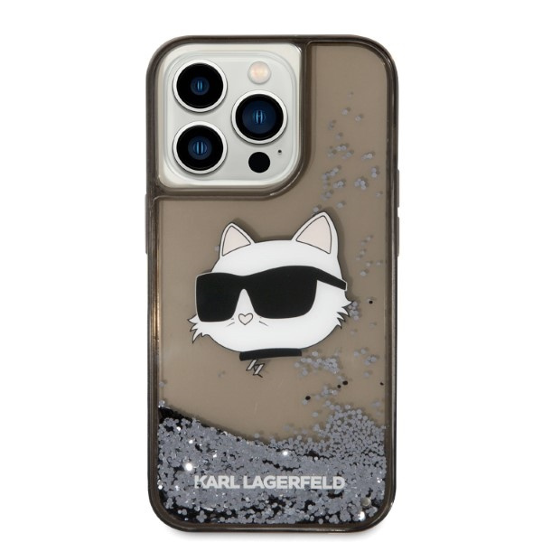 Karl Lagerfeld KLHCP14LLNCHCK Apple iPhone 14 Pro black hardcase Glitter Choupette Head