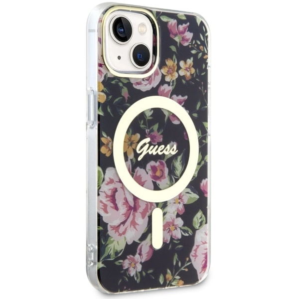 Guess GUHMP14MHCFWSK Apple iPhone 14 Plus black hardcase Flower MagSafe