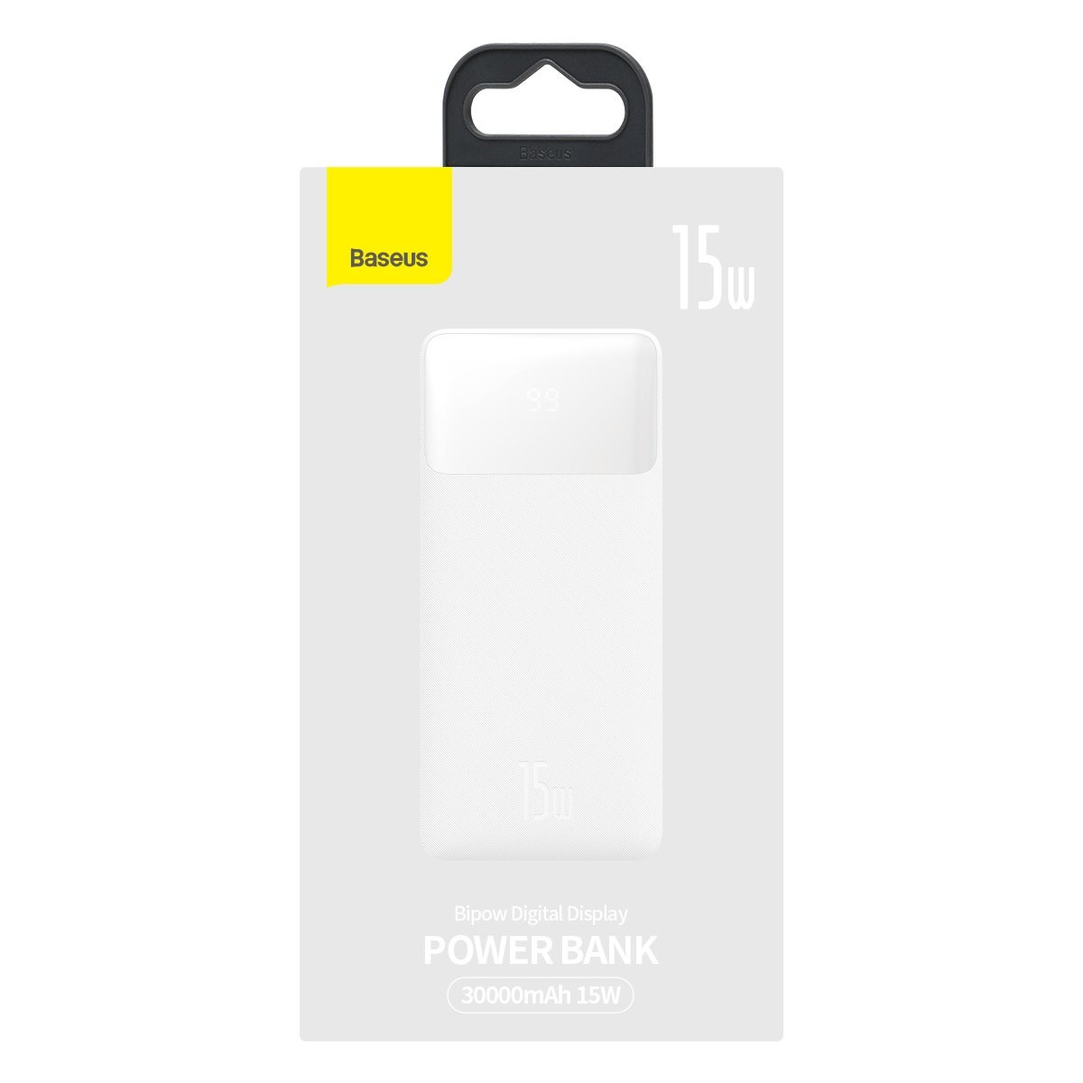 Powerbank Baseus Bipow Display 30000mAh 15W white (Overseas Edition) + USB/microUSB cable 0.25m white
