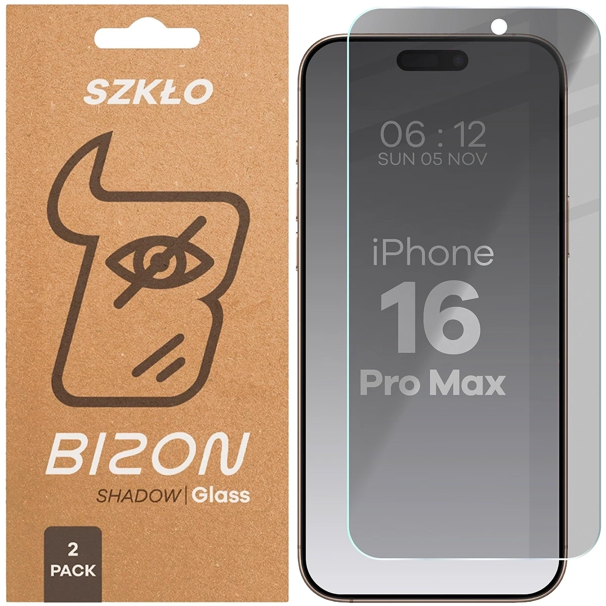 Prywatyzujące szkło hartowane Bizon Glass Clear Shadow do Apple iPhone 16 Pro Max przyciemniane [2 PACK]