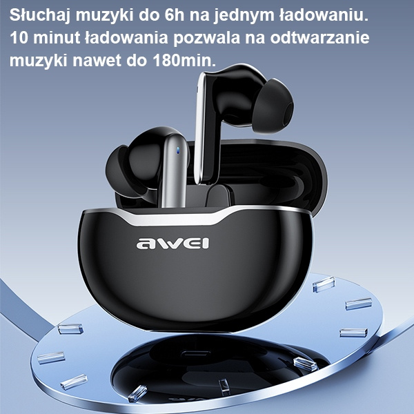 AWEI Earphones Bluetooth 5.3 T50 TWS + stacja dokująca czarny/black