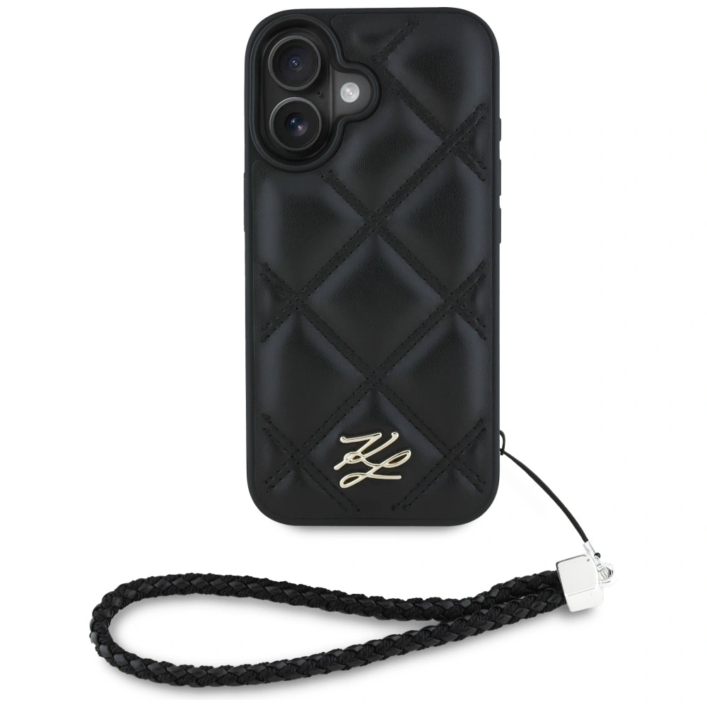 Karl Lagerfeld Quilted Initial Logo & Chain Strap Apple iPhone 16 black