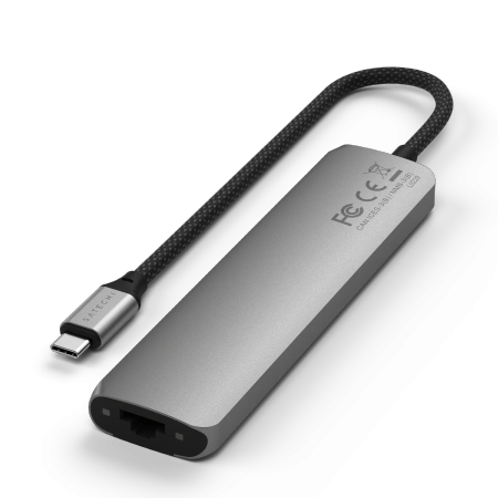 Satechi 7-in-1 HUB USB-C Slim Multiport Adapter with Ethernet USB-C / 2xUSB-A, USB-C PD, HDMI 4K, card reader, Ethernet space grey