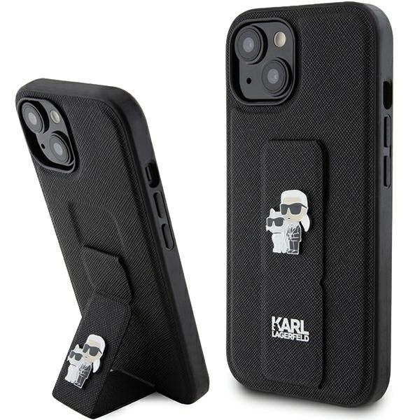 Karl Lagerfeld KLHCP15MGSAKCPK iPhone 15 Plus czarny/black hardcase Gripstand Saffiano Karl&Choupette Pins